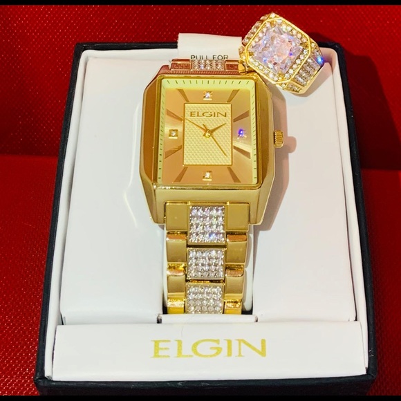 New With Box Mens Elgin Gold Plated Watch&Ring Set - Picture 5 of 5